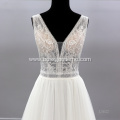 Sexy Backless Sleeveless Illusion V Neck Chapel Train Hot Sale Lace Wedding Dress